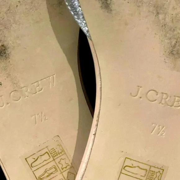 “J. CREW”, Women, Sz 7.5, Silver Sparkle Glitter w/Beige Ankle Tie-Up Flat Shoes - Picture 6 of 9